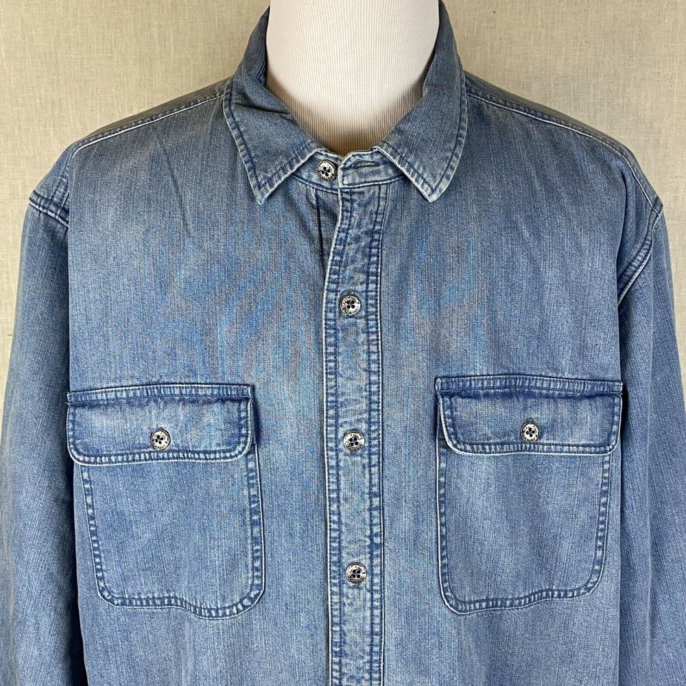 Orvis Blue Jean Shirt Mens XL Fleece Lined Cotton